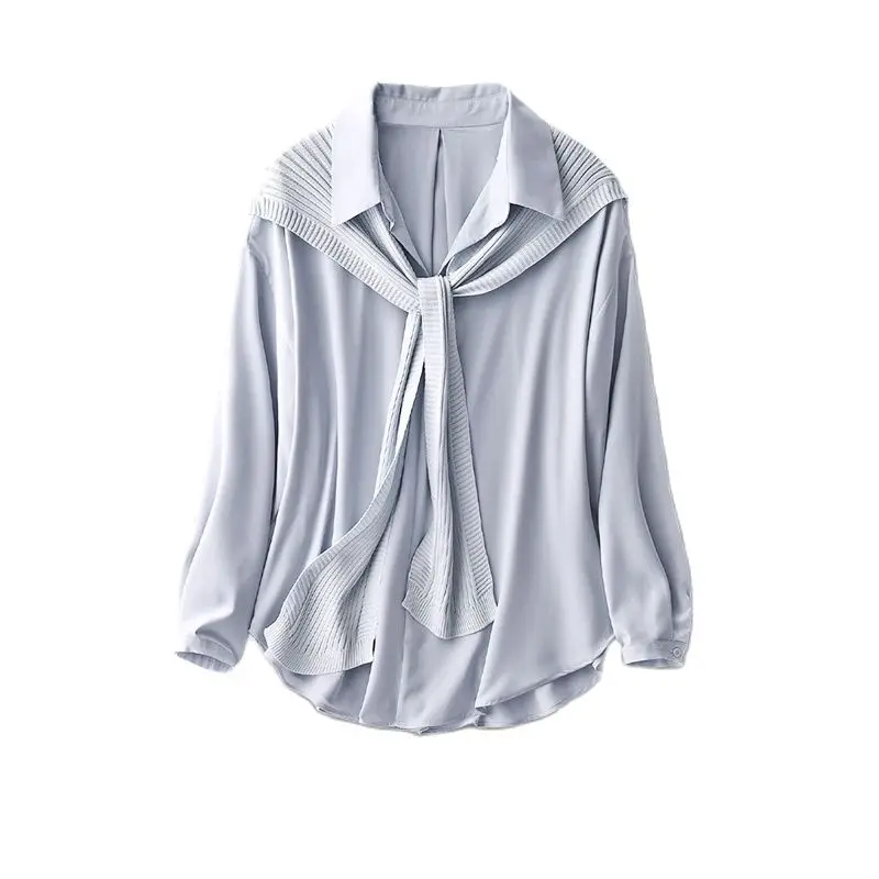 

SHUCHAN Blusas Mujer De Moda 2022 Verano Elegantes Solid Turn-down Collar Long Sleeve Top Women Blusa Feminina