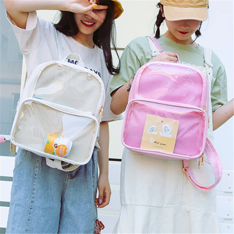 

Cute Clear Transparent Women Backpacks PVC Jelly Color Student Schoolbags Fashion Ita Teenage Girls Bags For School Backpack