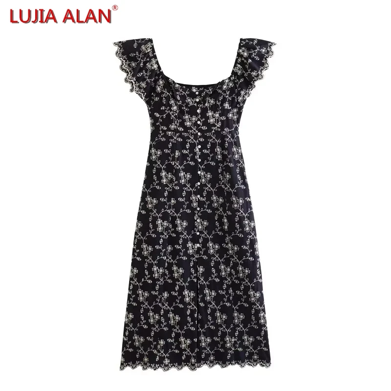 

Женское платье-миди с вышивкой и рукавами-фонариками LUJIA ALAN WD2586