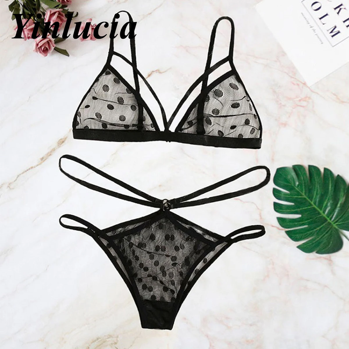 Комплект сексуального нижнего белья из 2 предметов для косплея тонкий кружевной
