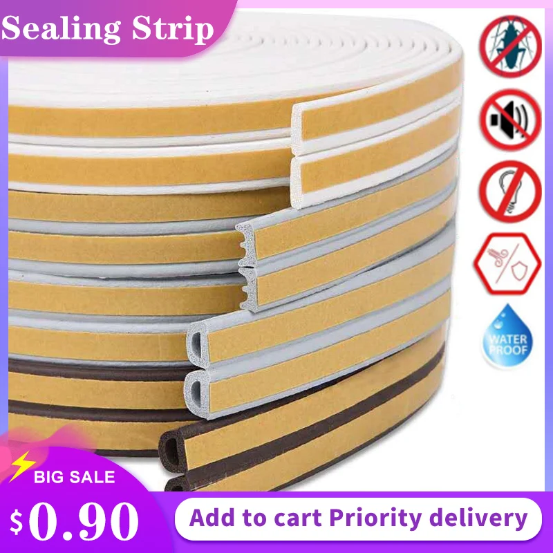 

1/3/5M Meters Self-adhesive Door And Window Sealing Strip Glass Window Anti-collision Rubber Strip Foam Sound Insulation Strip