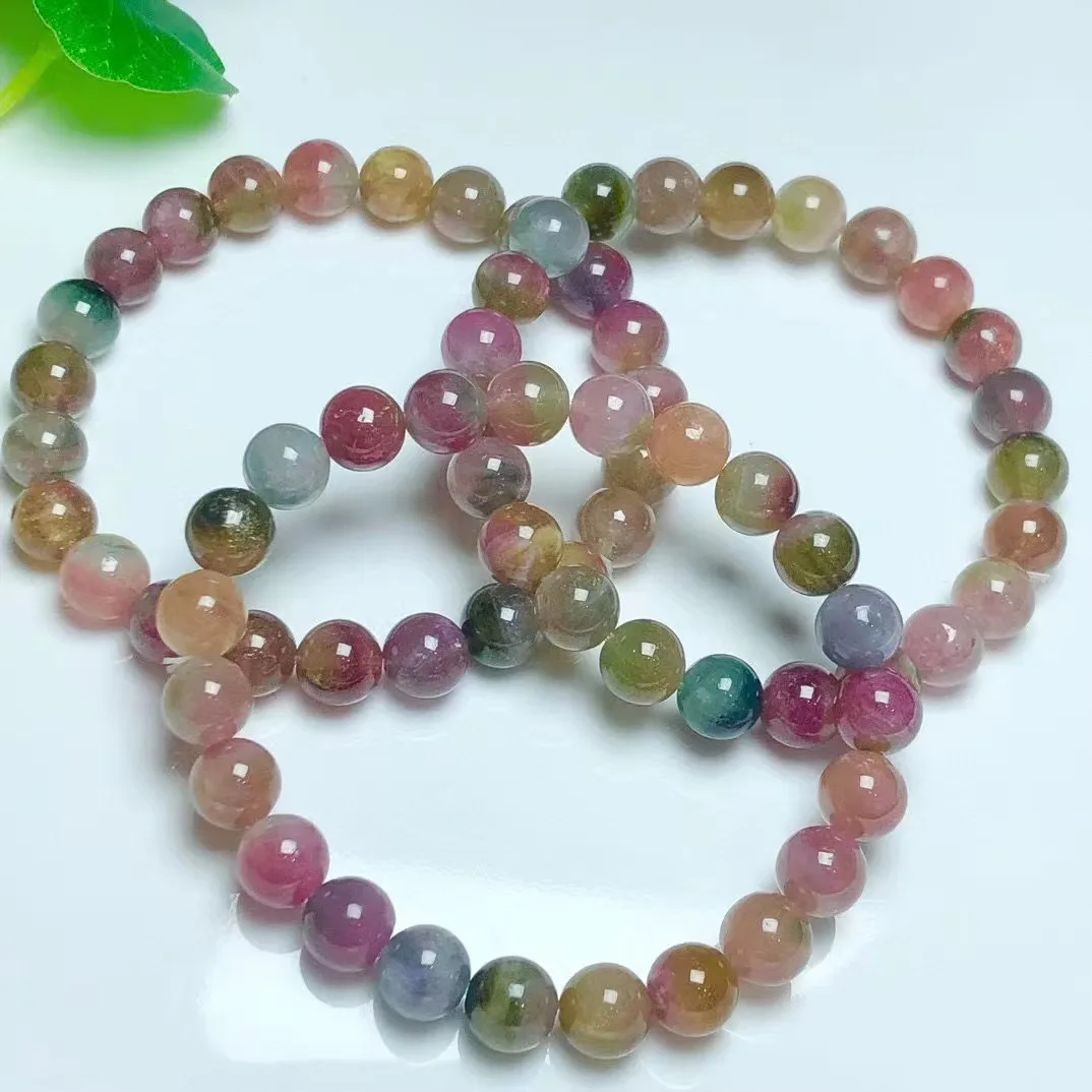 

High Quality Wholesale Natural 7mm Watermelon Tourmaline Crystal Healing Gemstone Bead Bracelet Fashion Jewelry Gift For Women