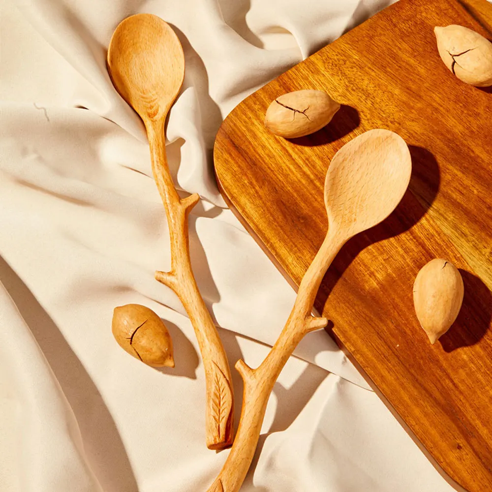 

Wooden Spoon Branch-shaped Long-handled Spoon Coffee Stirring Spoon Soup Spoon Tableware Home Kitchen Accessories