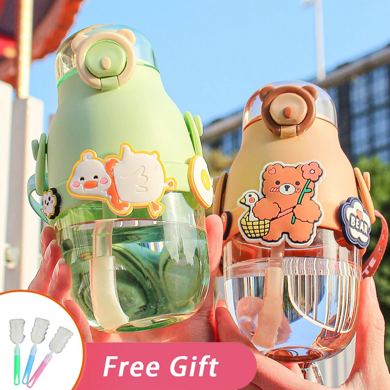 

New 480ml Tumbler With Straws Cute Water Bottle For Girl Free Shipping Items Cartoon Kawaii Cup Portable Kid Drink Mug Wholesale