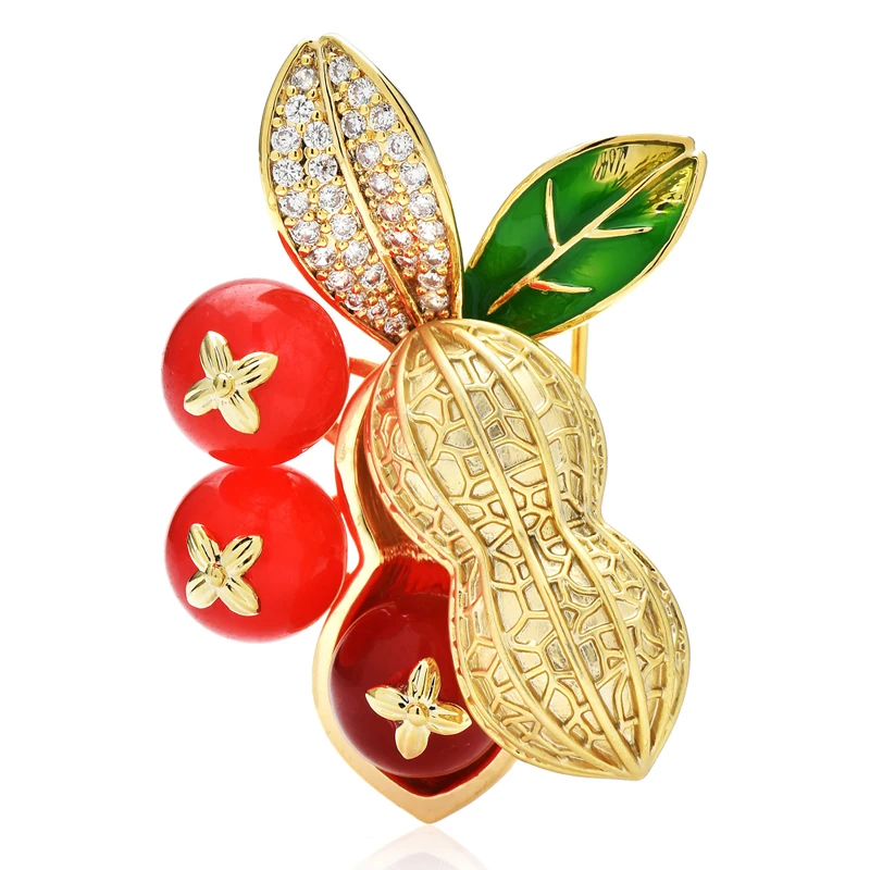 

Wuli&baby Enamel Peanut Brooches For Women High Quality Red Bead Nuts Party Office Brooch Pins Gifts