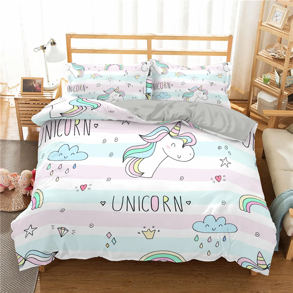 

Cartoon Unicorn Bedding Set Luxury Duvet Cover Set Polyester Bedding Sets Home Textiles Bed Set Twin King Queen