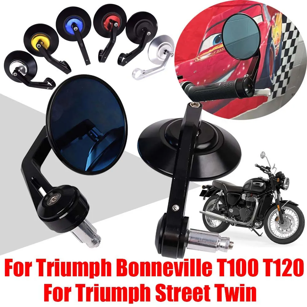 

For TRIUMPH BONNEVILLE T100 T120 Street Twin Accessories Retro Rearview Mirrors HandleBar End Side Rear View Mirror Anti-glare