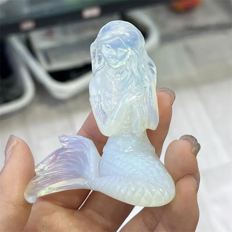 Высокое качество белый опалит Русалка резьба по виде животных ремесла целебный