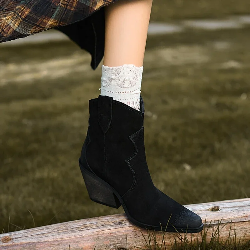 НОВЫЕ осенние женские ботинки из коровьей замши женская обувь с острым носком на