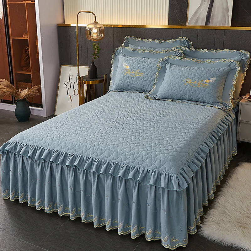 Хлопковая стеганая юбка-кровать Высококачественная кружевная простыня с