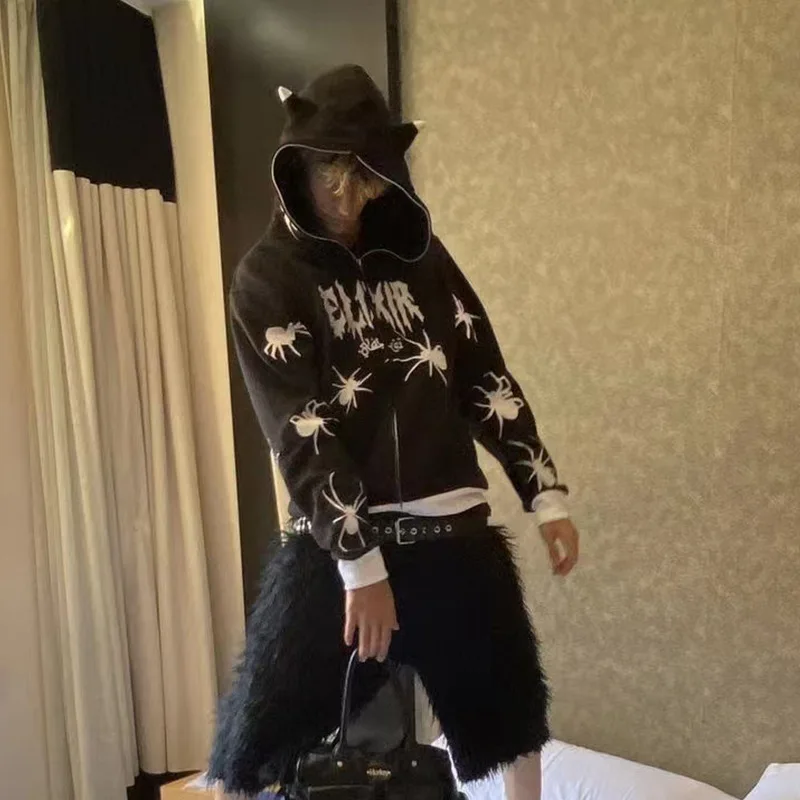 Толстовка с капюшоном и принтом пауков для мужчин женщин свободный брендовый