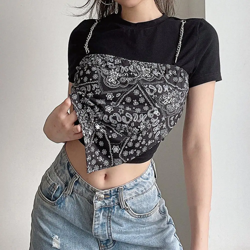 

Popular Women T-shirt Short Sleeve Summer Blouse Chain Short Sleeve Top