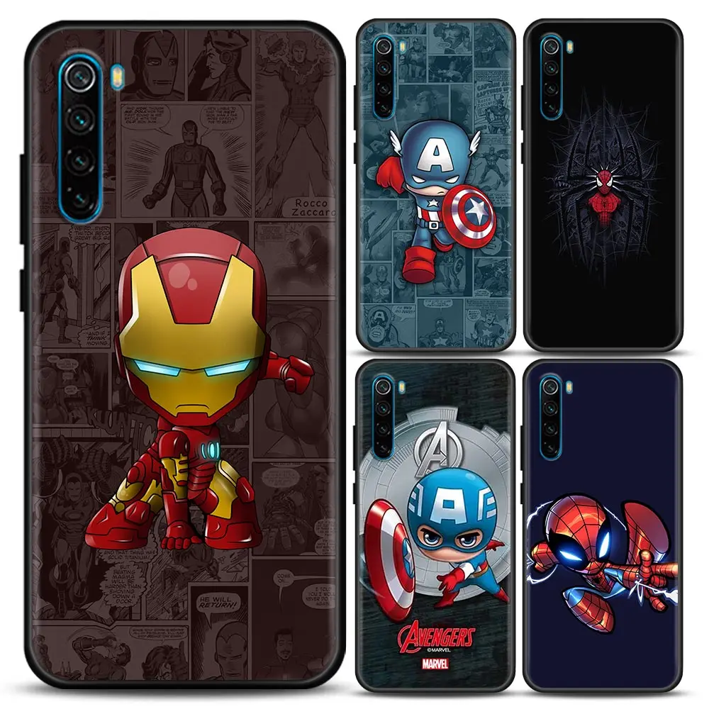 

Phone Case for Redmi 6 6A 7 7A Note 7 Note 8 8A 8T Note 9 9S Pro 4G Soft Case Cover Cute Marvel Captain America Iron Spider Man