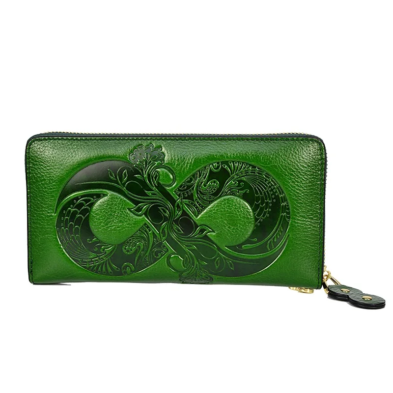 

Big Genuine Leather Wallet Women Long Zipper Ladies Leather Purse First Layer Cowhide Card Holder Clutch Bag for Cell Phone