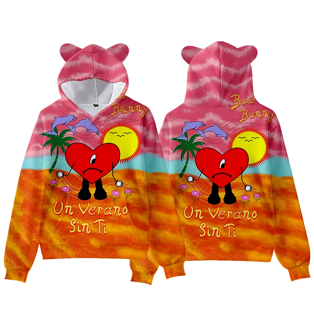 

3D Bad Bunny Un Verano Sin Ti Hoodies Boys Girls Cosplay Costume Fashion Design Cat Ears Hoodies Women Men Sweatshirts