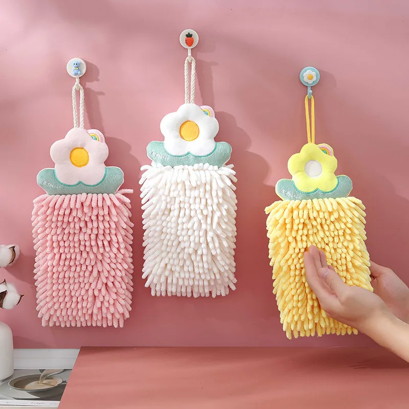 

Hangable Chenille Soft Non-linting Hand Towels Home Super Absorbent Wipe Cloth Kitchen Bathroom Accessories