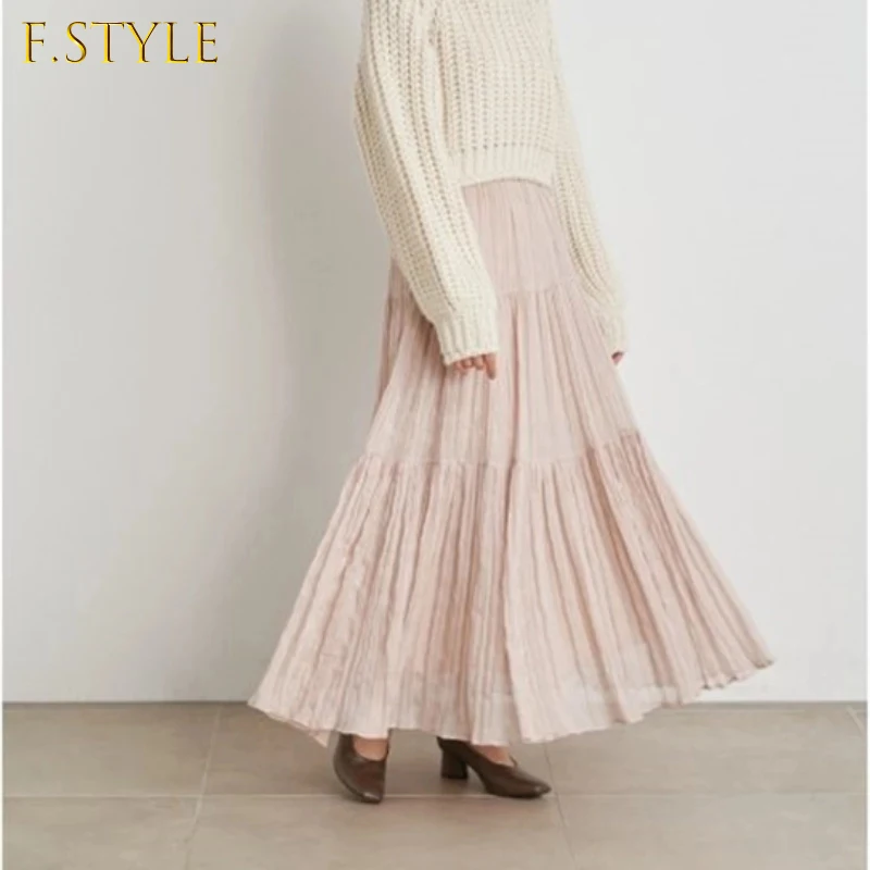 

Japanese Temperament Solid Pleated Patchwork Skirts Women High Waist Slim Long Jupe Office Lady Elegant Chiffon Mujer Faldas