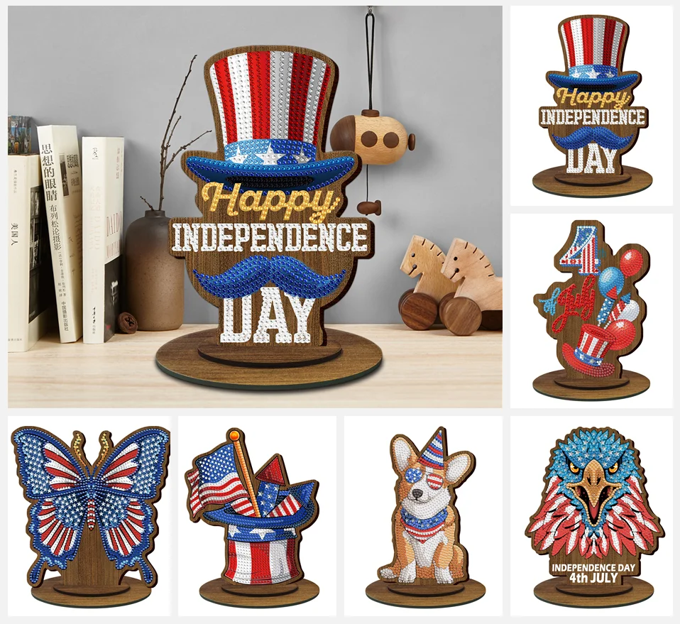 

DIY Diamond Painting Ornaments Independence Day Ornament Diamond Embroidery Mosaic Art Crafts Home Desktop Decoration Gift