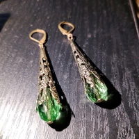 classic vintage green stone drop dangle earring for women accessories ethnic pattern pierced dangle earrings party jewelry