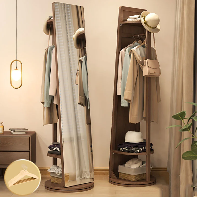 

Нордическая современная вешалка для одежды, деревянная дизайнерская зеркальная напольная вешалка для пальто, стеллаж для хранения в гостиной, настенные аксессуары для дома