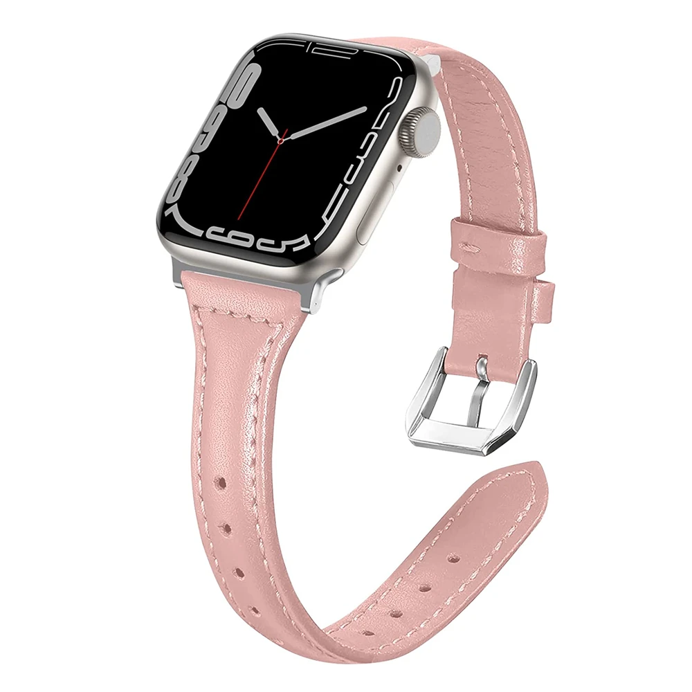 

Кожаный ремешок для Apple Watch Band, мягкий тонкий браслет для IWatch Series SE 7 6 5 4 3 2 1, 41 мм 40 мм 38 мм 45 мм 44 мм 42 мм