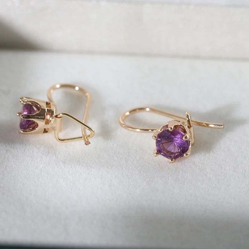 

2022 New Fashion Earrings for Women Gold Plated Natural Purple Amethyst Dangle Stud Vintage Earring Party Gifts Jewelry