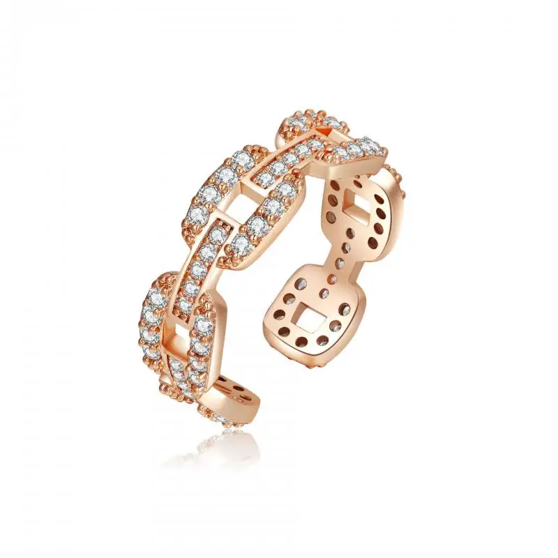 

Geometric Women Zircon Opening Rings Champagne Gold Color Rings Lady Copper Plated Jewelry Luxury Accessories Girls Party Gifts