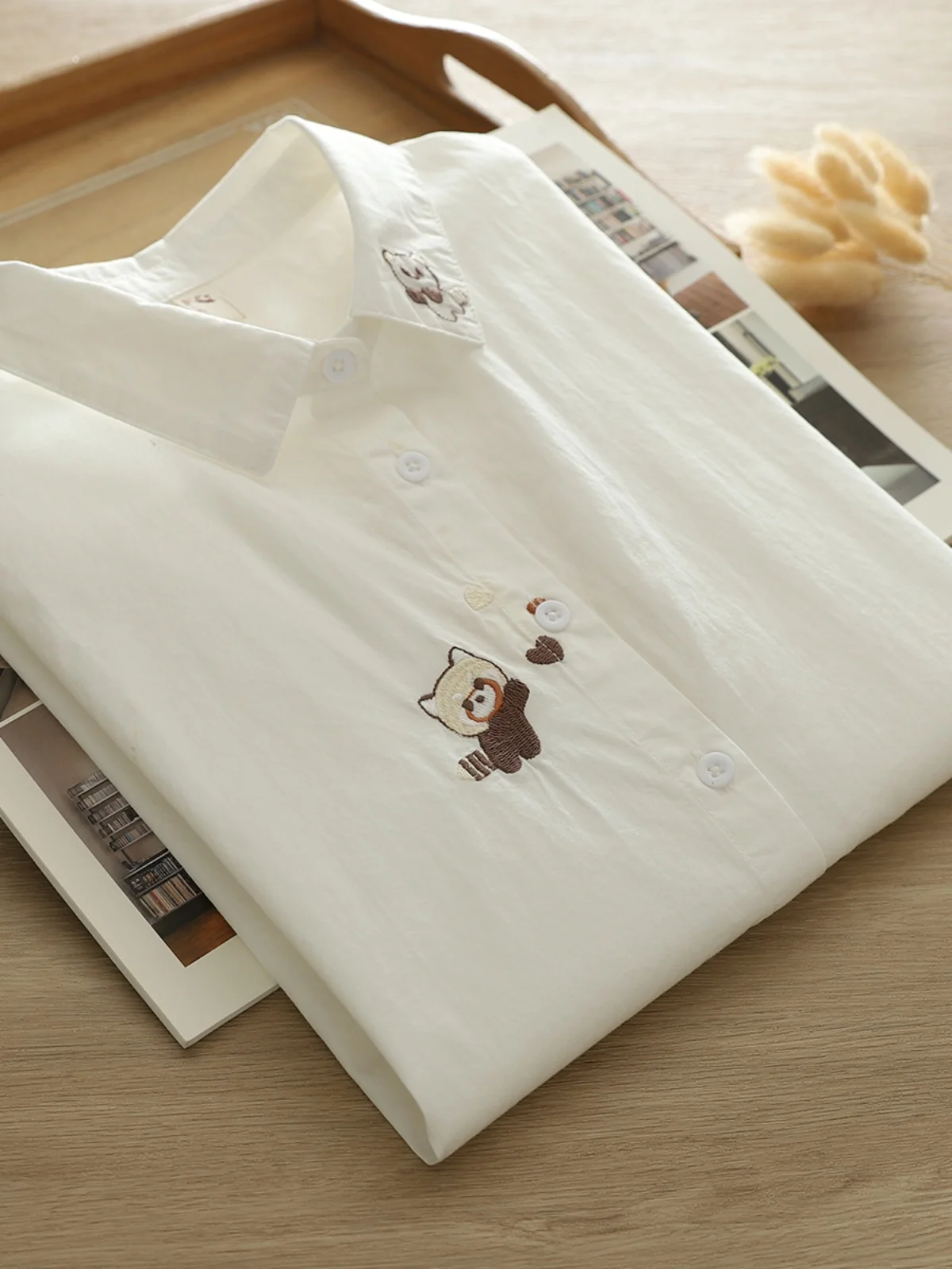 Осенние новые художественные рубашки с вышивкой мультяшного медведя женские