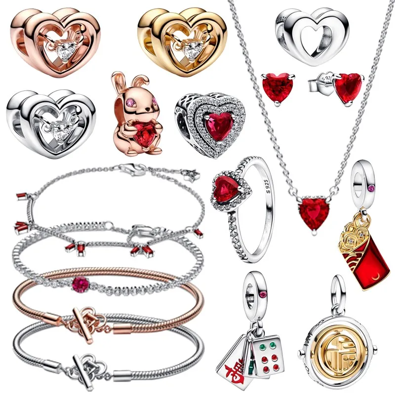 

2022 New Year's Special Gift 925 Sterling Silver Red Envelope Pendant Cute Rabbit Suitable For Original Pandora Charm Bracelet