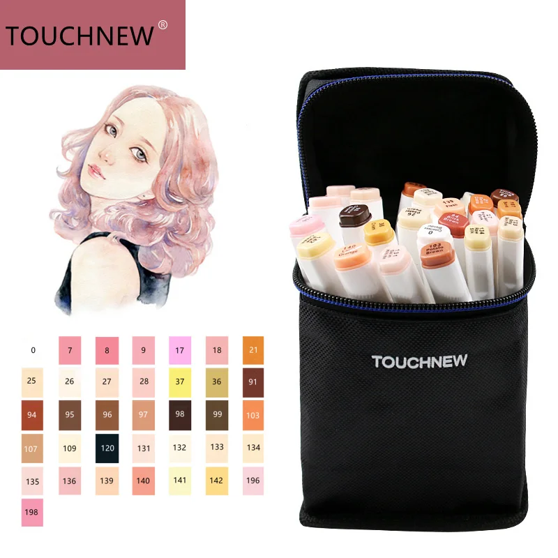 

TOUCHNEW 12/24/36 Colors Marker Skin Tones Set, Art Markers ,Artist Dual Headed Alcohol Based ink Manga Brush Pen School Gift