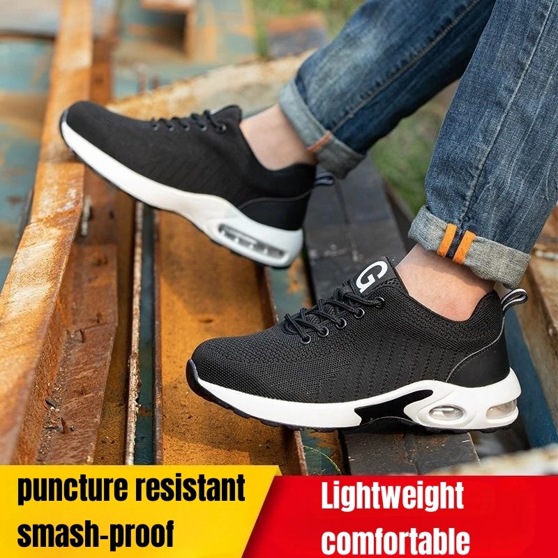 

Air Shock Absorption Men Safety Shoes For Work With Steel Toe Cap Sneaker Non Slip Anti Smashing Safety Boots Light Breathable