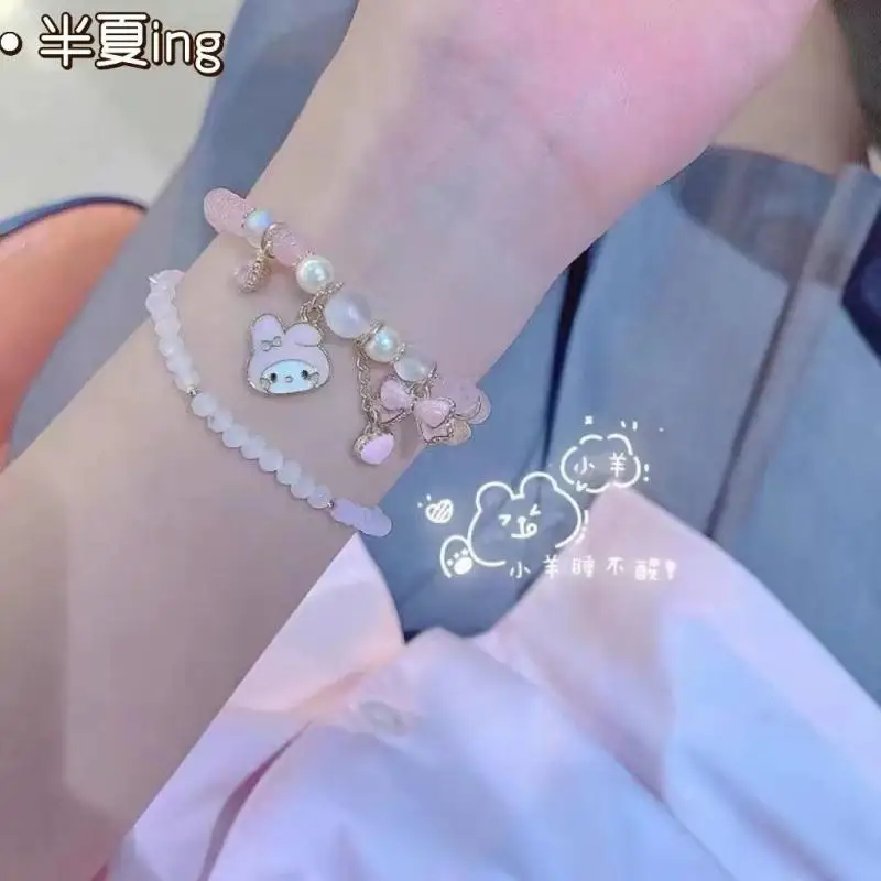 

Kawaii Sanrioed Bracelet Cute My Melody Cinnamoroll Cartoon Anime Couple Crystal Bracelet Toys for Girls Birthday Gift