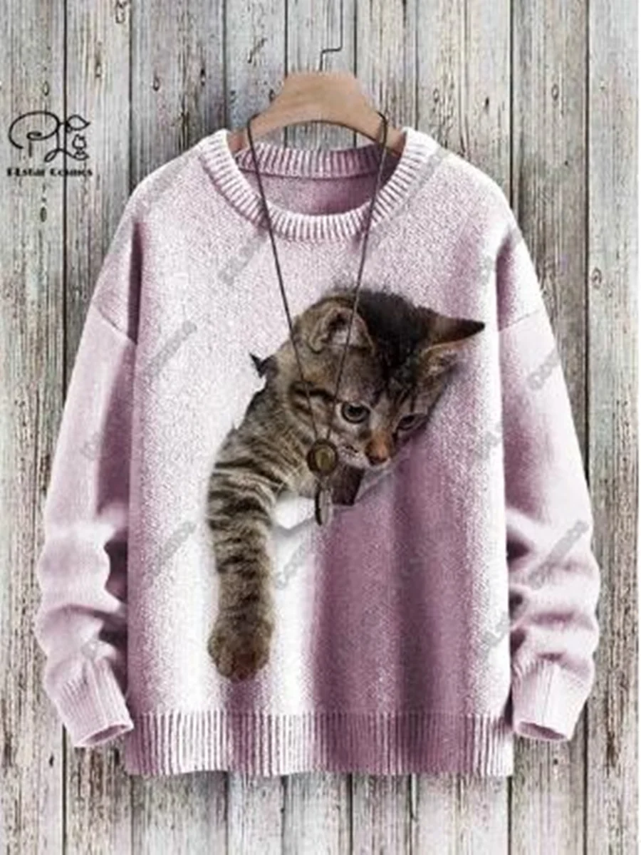 

Fashion Winter Men's Sweater Animal Series Cute Cat Art 3D Printing Authentic Ugly Sweater Unisex Harajuku Casual Sweater H003