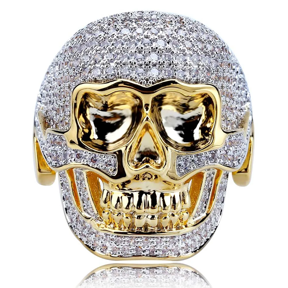 

Мужское кольцо в стиле хип-хоп и панк с цирконами, с микрозакрепкой головы черепа, Ювелирное Украшение для мужчин, 3D Скелет со льдом, Золотое кольцо для Rapper 2023 Finger