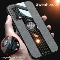fabric case for oneplus nord 2 5g car ring holder acrylic soft silicone luxury canvas phone cover for oneplus nord n10 5g n100