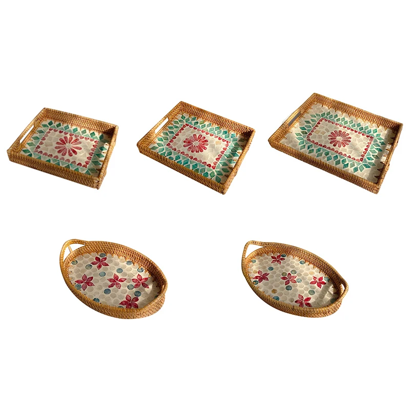 

Практичный ротанговый поднос в виде ракушки для гостиной, домашняя креативная плетеная закуска, Женская корзина для всякой всячины, кухонн...