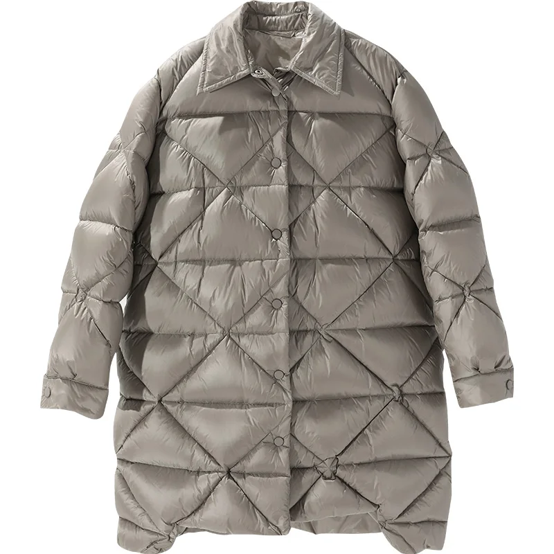 Miiccbeirn 2022 Winter 90 White Long  Duck Down Coat For Women Diamond Check Jacket ZHK84130