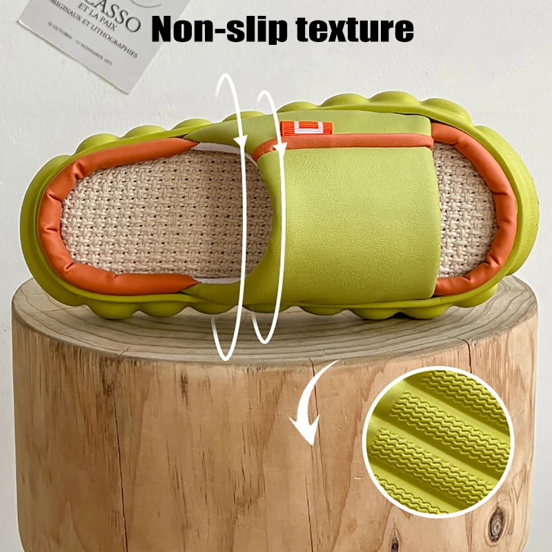 Spring Autumn Home Slippers Women Breathable Linen Slippers Thick Sole Slippers Female Indoor Unisex Anti-slip Floor Shoes Men