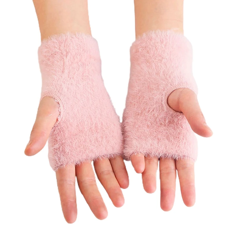 

Mink Gloves Half Fingers Mittens Winter Warm Plush Touchscreen Gloves Arm Warmers Men Knitting Mitten Women Glove Men guantes