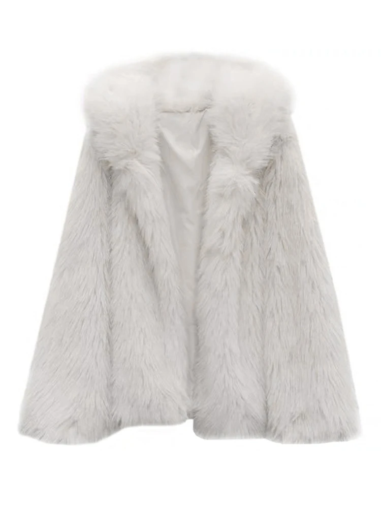 Lautaro зимнее толстое теплое мохнатое серое мягкое белое пальто из искусственного