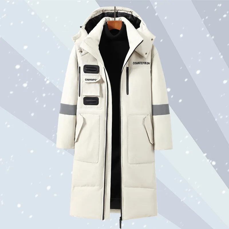 2022 Winter Long Down Coat Men Fashion Parkas New Windproof White Duck Down Puffer Jackets Overcoat Thicken Hooded Outerwear
