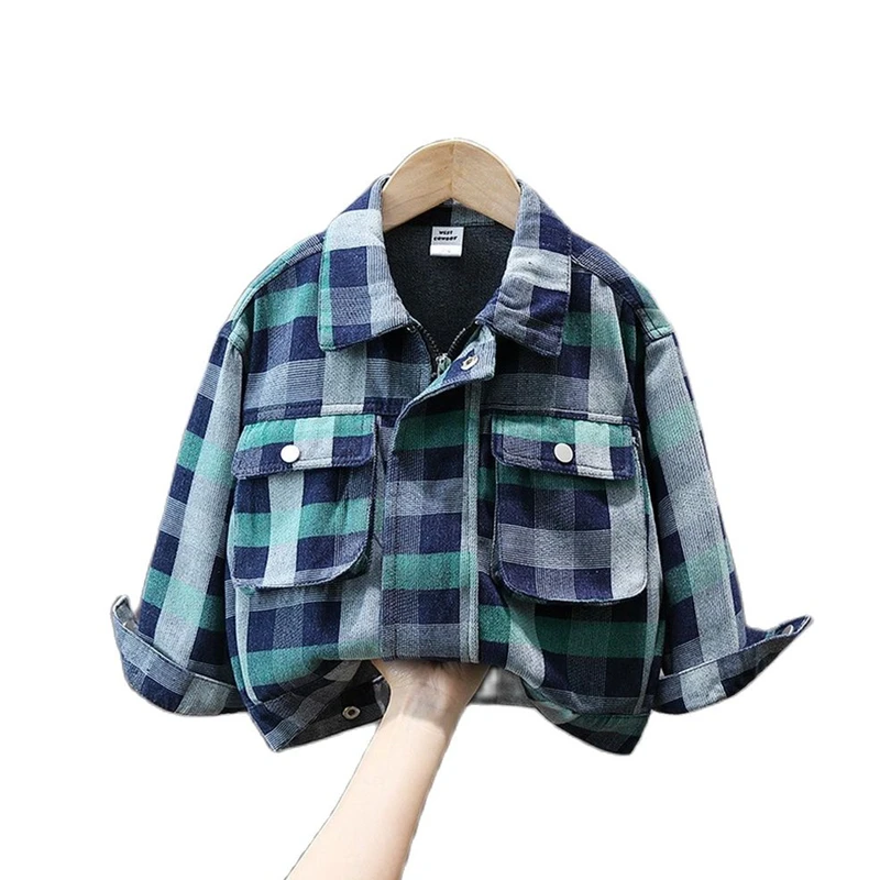 

Демисезонная детская повседневная куртка, модное клетчатое джинсовое пальто для девочек, джинсовая куртка для больших мальчиков, Детская верхняя одежда, женский костюм