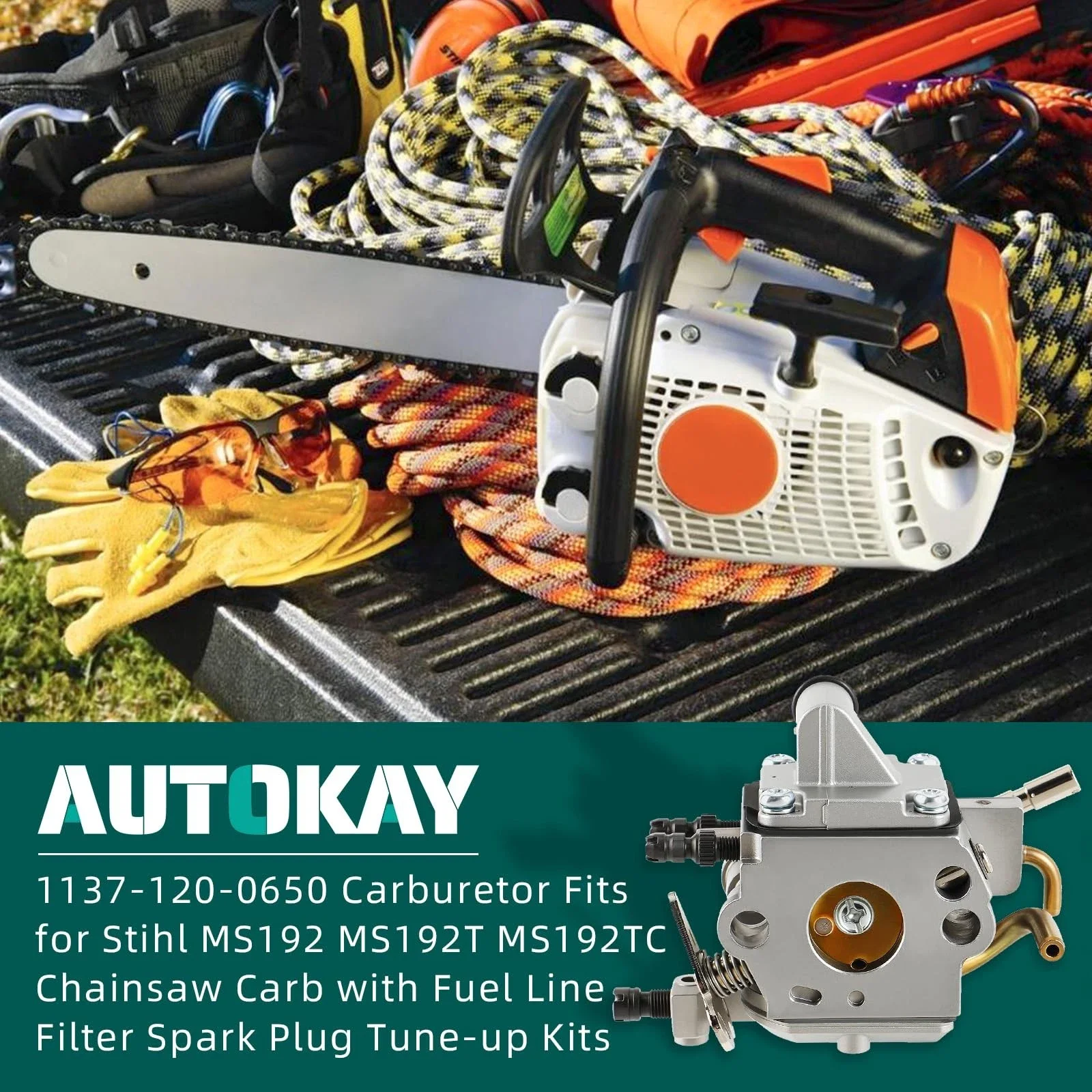 Фото Комплекты карбюраторов для Stihl MS192 MS192T MS192TC Zama C1Q-S258, шайбы для бензопилы, свеча зажигания, топливный шланг, лампа праймера двигателя №1