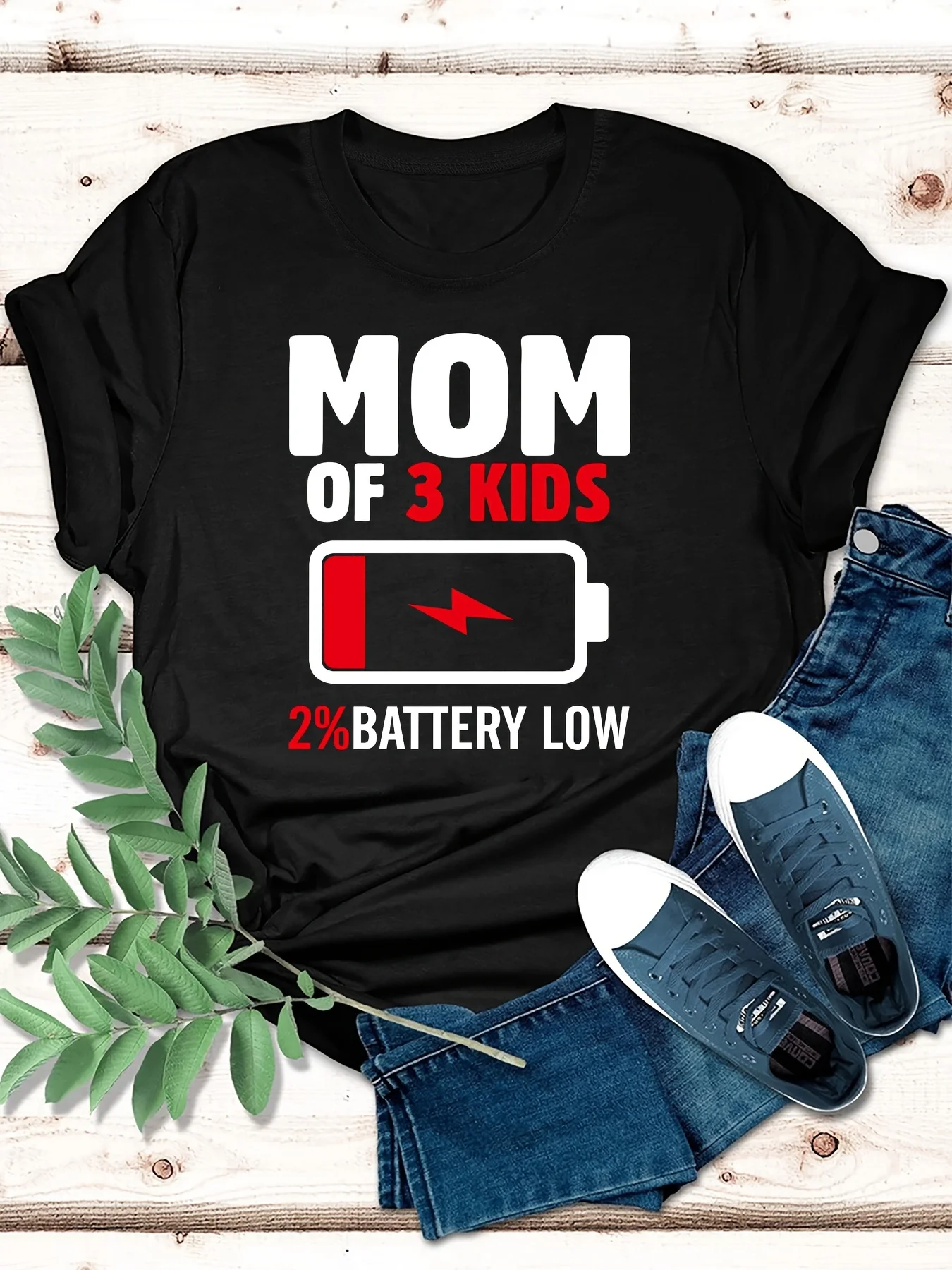 Женская футболка с круглым вырезом Battery &amp Letter Print-Повседневная коротким рукавом