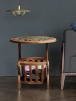 zq thai style small narrow coffee table small round table furniture vintage solid wood storage sofa side table