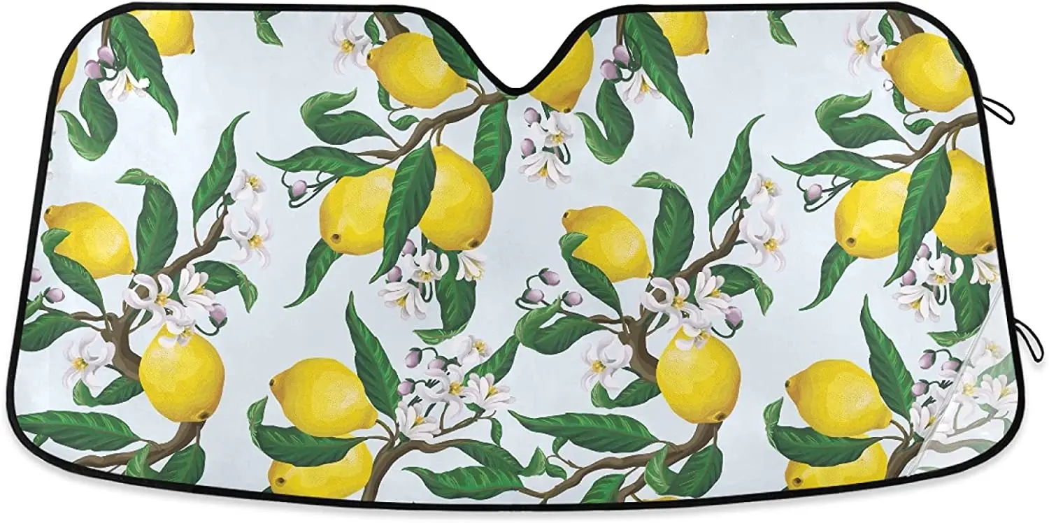 

Dussdil Lemon Flowers Car Windshield Sun Shade Yellow Fruits Floral Leaves Sunshades Reflective UV Rays Protector Keep Your Vehi