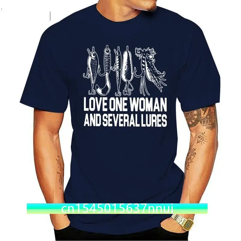 

Love One Woman And Several Lures T Shirts for Men Fishing Fishermen Hunting Tops Funny T-Shirt O Neck 100% Cotton Tees