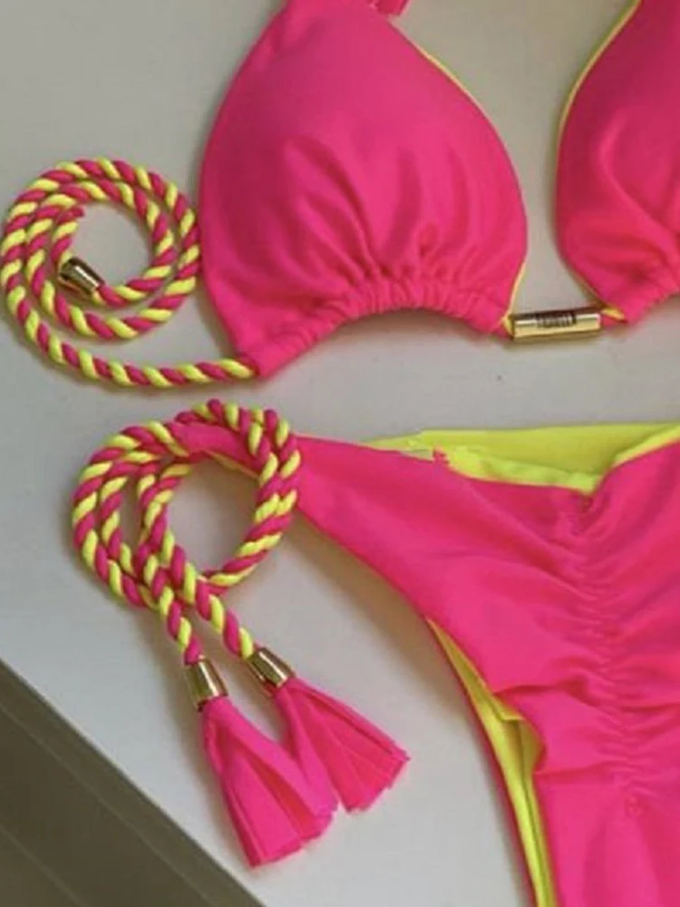 RUOTONGSEPT 2023 Женский Комплект Микро-бикини Двусторонний Тканевый Треугольный