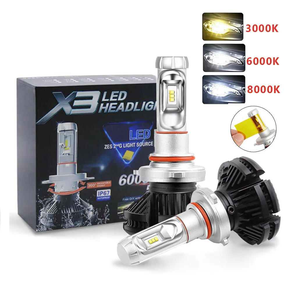 

2PCS H4 LED H7 Car Light ZES H11 3000K 6000K 8000K HB3 9005 HB4 9006 Car LED Headlights Bulbs 50W 6000LM X3 Headlamp Auto
