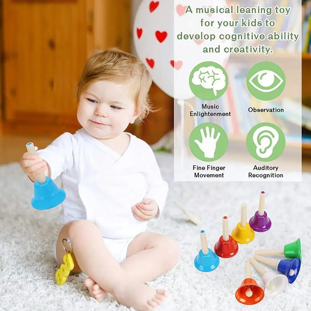 

8-note Colorful Kid Children Musical Toy 8pcs Handbell Hand Bell Gift Educational Instrument Musical Toy Christmas Percussi L9s7